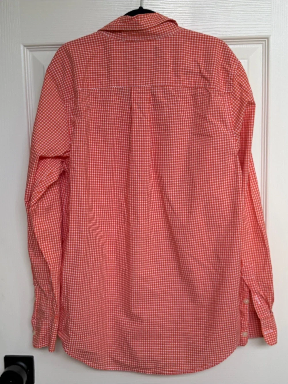 Ralph Lauren Boys L Cotton Poplin Shirt Orange White Gingham Button Down Preppy
